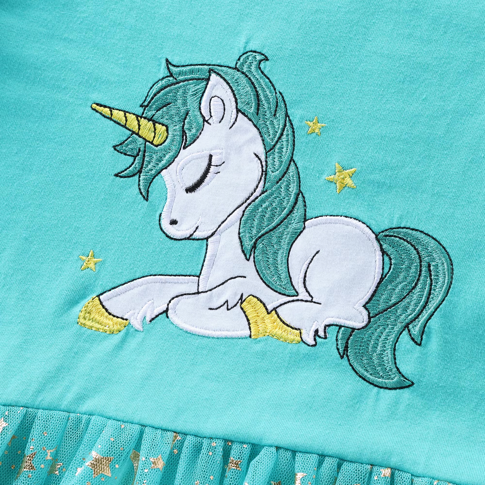Embroidered Cartoon Unicorn Mesh Dress 11